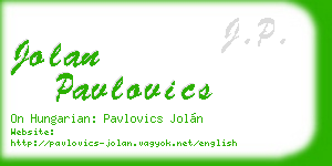 jolan pavlovics business card